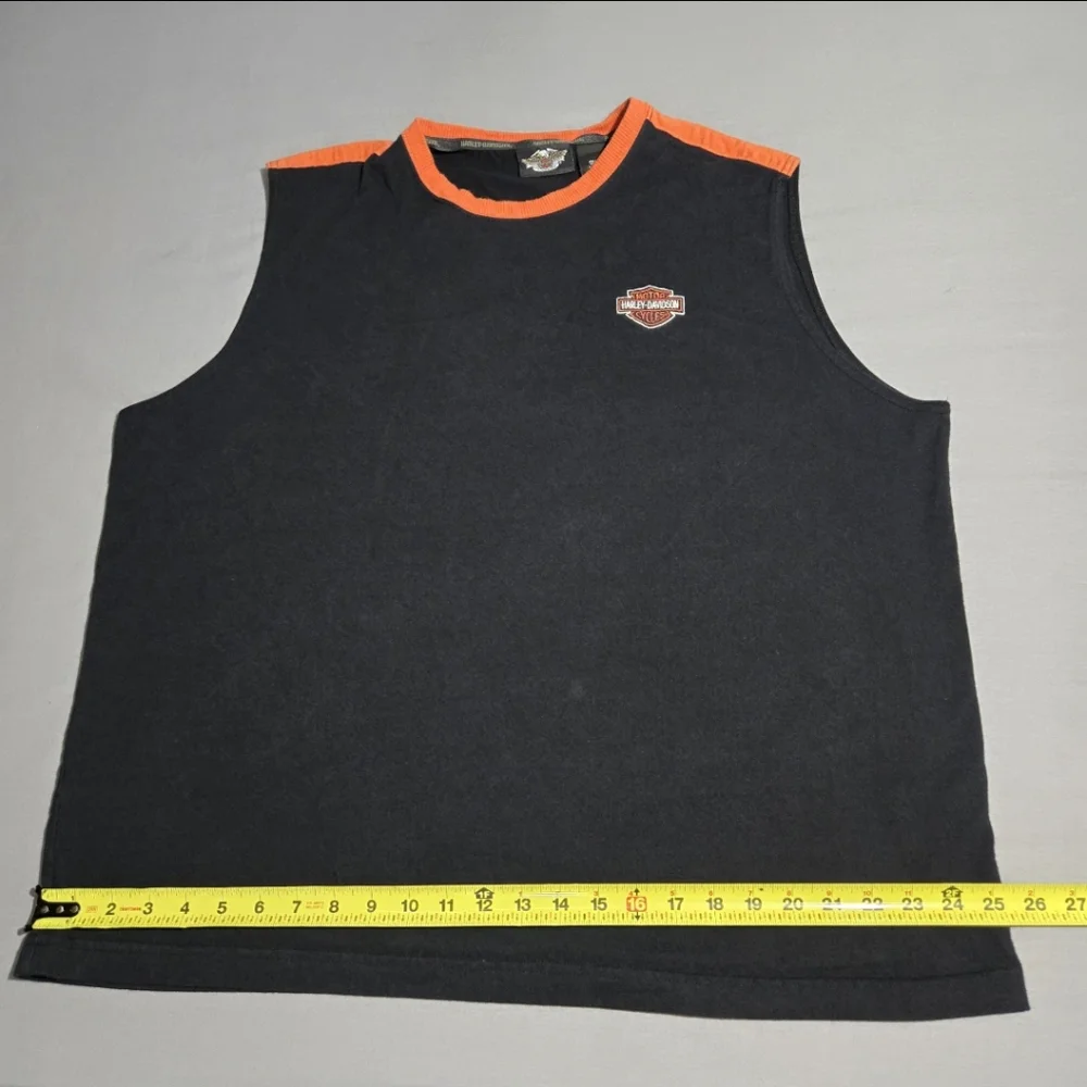 VINTAGE Harley Davidson Tank Top Mens XXL Black Eagle Checkered Flag Embroidered - Picture 6 of 11